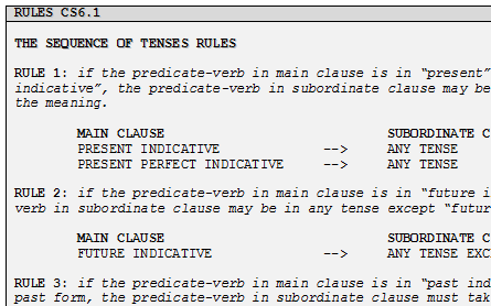 tenses sequence grammar notes rules clause subordinate frame action